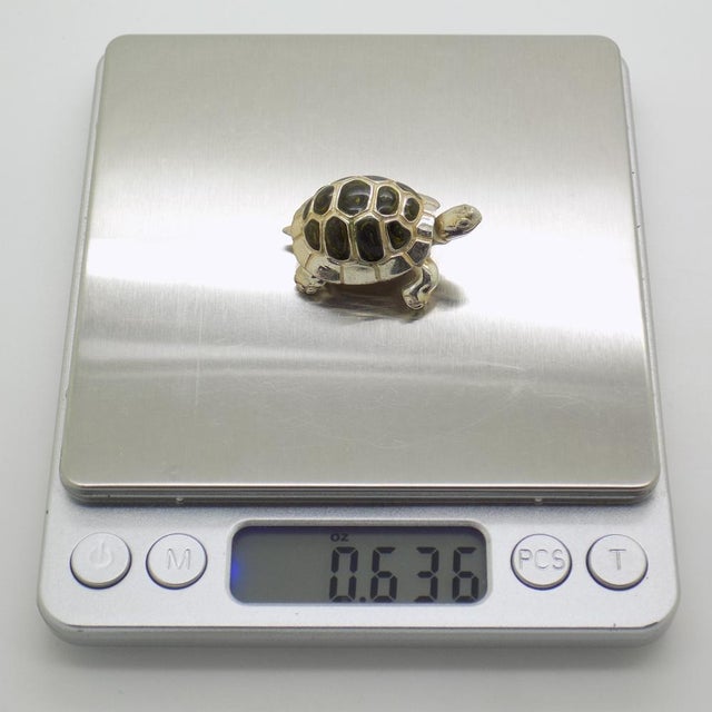 Vintage Italian Handmade Sterling Silver 925 Enameled Turtle Figurine from Saturno, 1980s For Sale - Image 10 of 12