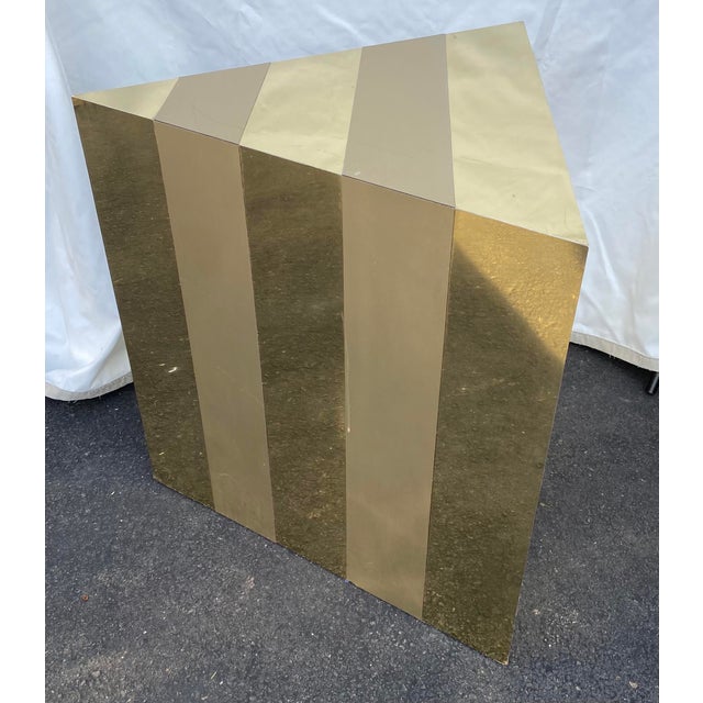 Mid-Century Modern Paul Evans Style Mid-Century Modern Gold Cityscape Triangular End Side Table For Sale - Image 3 of 11