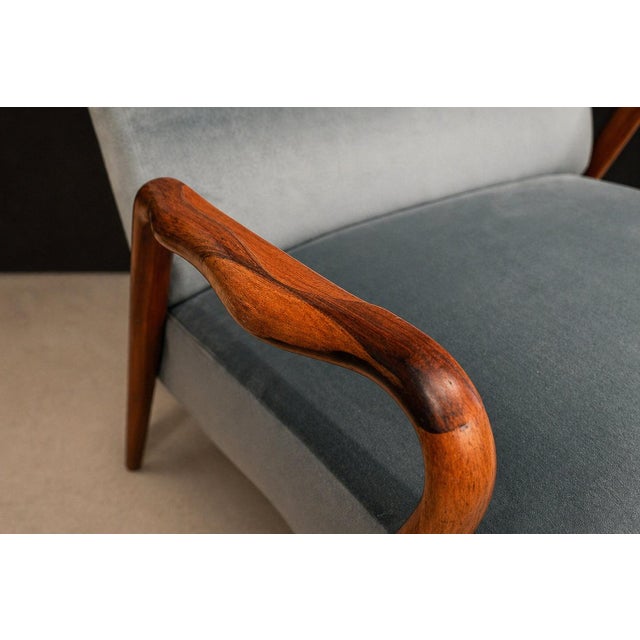 Giuseppe Scapinelli Armchairs, Brazil, 1950s — Sculpted Caviúna Frames in Dusty Teal Velvet Upholstery For Sale - Image 15 of 18