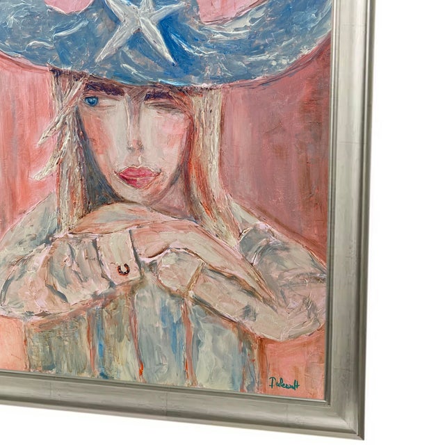 Contemporary Coastal Cowgirl Original Painting, Western Fashion Art, Pink Blue Wall Decor by Tatiana Duperault For Sale - Image 3 of 5