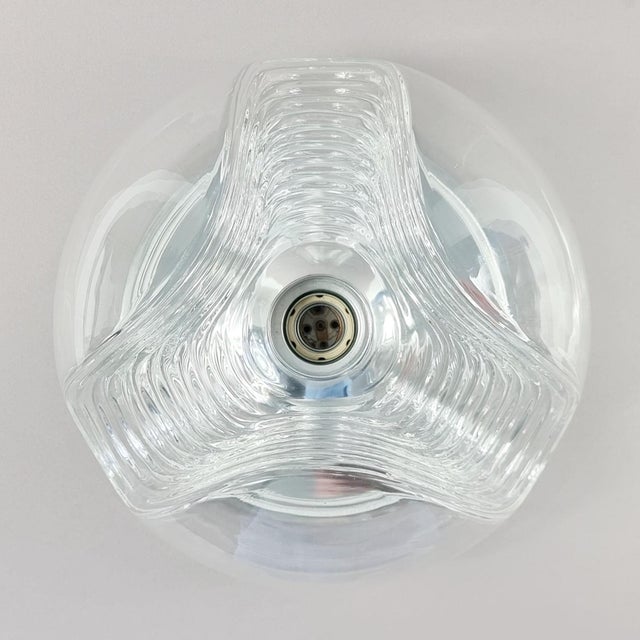 1 of 2 XL Space Age Mid-Century Glass Ceiling Light/Flush Mount Wave/Futura Model by Koch & Lowy for Peill & Putzler, Germany, 1970s For Sale - Image 10 of 14