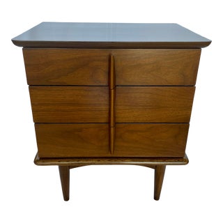 Mid Century Walnut 3 Drawer Nightstand by United Furniture For Sale