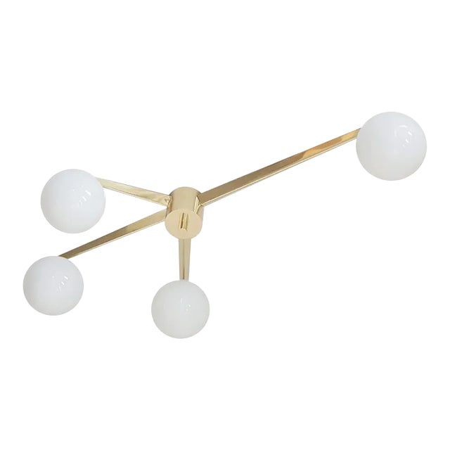 Quattro Natural Brass Glossy White Globe Flush Mount by Fabio Ltd For Sale