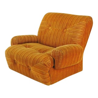 Art Deco Revival Club Chair in Orange Striped Cut Velvet For Sale
