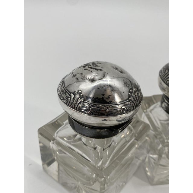 Art Nouveau Ink Barrel in Crystal Glass and 800 Silver by Wilhelm Theodor Binder, 1890s, Set of 2 For Sale - Image 4 of 18