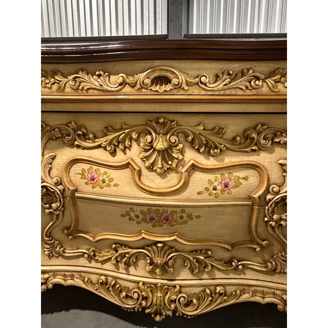 Mid 20th Century Ornate Italian Rococo Revival Hand-Painted Floral Dresser / Sideboard For Sale In New York - Image 6 of 12
