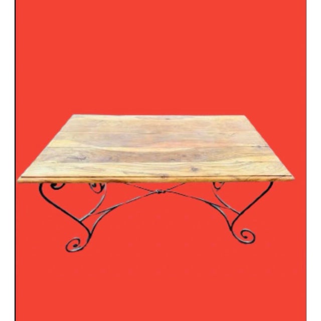 Rustic European 1990s French Handcrafted Live Edge and Wrought Iron Base Dining Table For Sale - Image 3 of 11