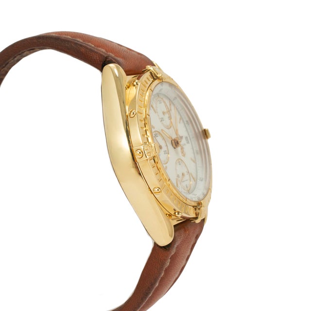 Breitling Breitling Chronomat 40mm K13048 18k Yellow Gold Brown White Chronograph Watch For Sale - Image 4 of 11