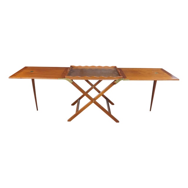 Mid 20th Century Baker Furniture Expandable Party Butler Mahogany Removable Serving Tray Table For Sale