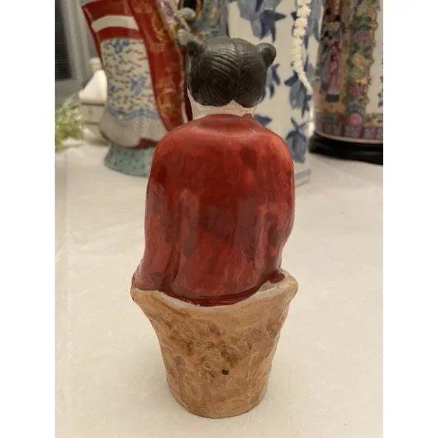 Burnt Orange Antique Chinese Export Collector’s Polychrome Figure For Sale - Image 8 of 9