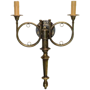 Gilt Finish Hunting Horn Electrified Wall Sconce