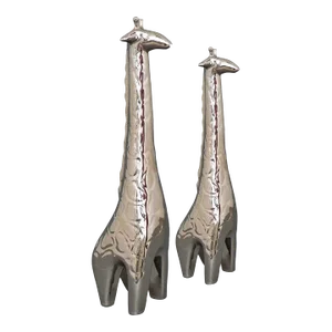 1970s Vintage Pair Jaru Giraffe Silvered Mid-Century Art Pottery Sculptures