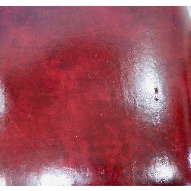 Mid 20th Century Vintage French Louis XV Ottoman or Stool Ox Blood Red Italian Leather - A Pair For Sale - Image 5 of 5