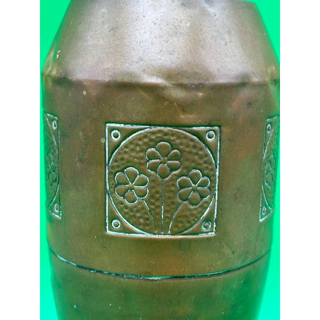Antique German Jugendstil Hammered Copper Vase Floral Panels 8.25” Germany For Sale In New York - Image 6 of 12