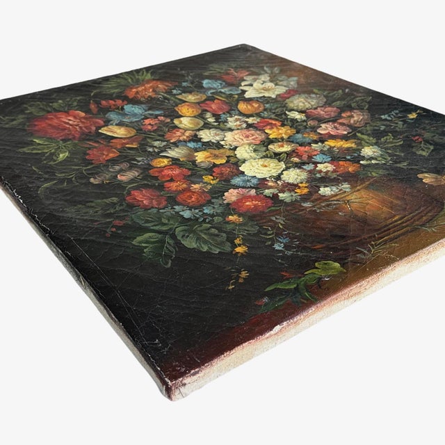 Black Vintage Flemish Style Floral Still Life After Pieter Bruegel, Signed For Sale - Image 8 of 9