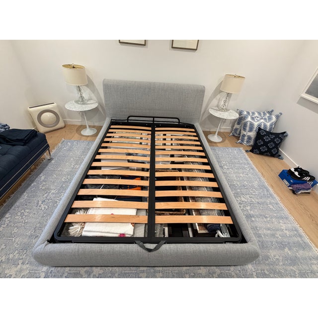 Authentic Design Within Reach Nest Storage Bed in the coveted fog pebble-weave upholstery - a clean-lined midcentury-...