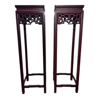 Vintage Monumental Asian Ming Style Solid Rosewood Plant Stands, a Pair For Sale