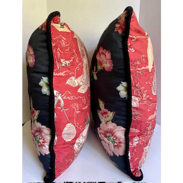 Pair of Custom Made Geisha Floral Down Filled Pillows For Sale In Los Angeles - Image 6 of 12