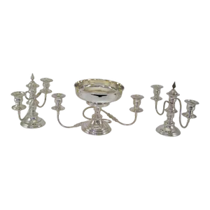 1980’s Vintage/New Old Stock Silverplate Centerpiece Epergne & Pair of Candelabras- 3 Pieces