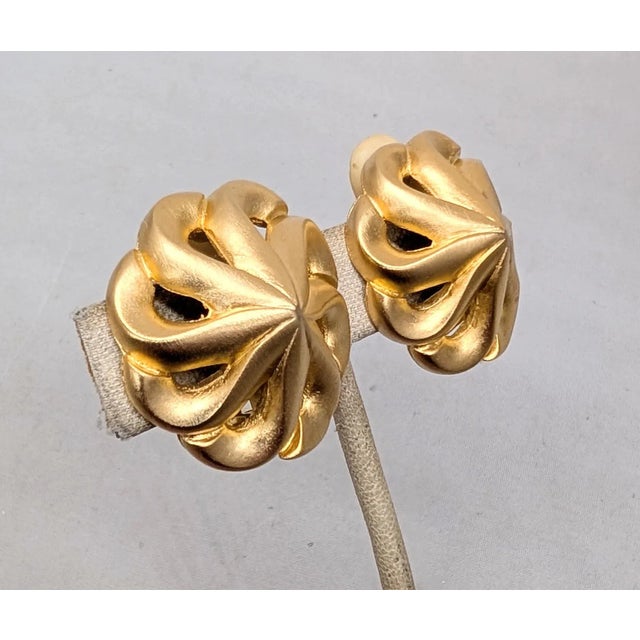 Metal Vintage 1980s Les Bernard Matte Goldtone Spiral Clip Earrings-2 Pieces For Sale - Image 7 of 12