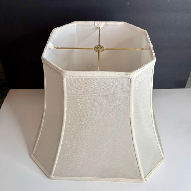 Vintage Mid-Century Modern Ivory Octagonal Bell Lamp Shade For Sale - Image 4 of 12