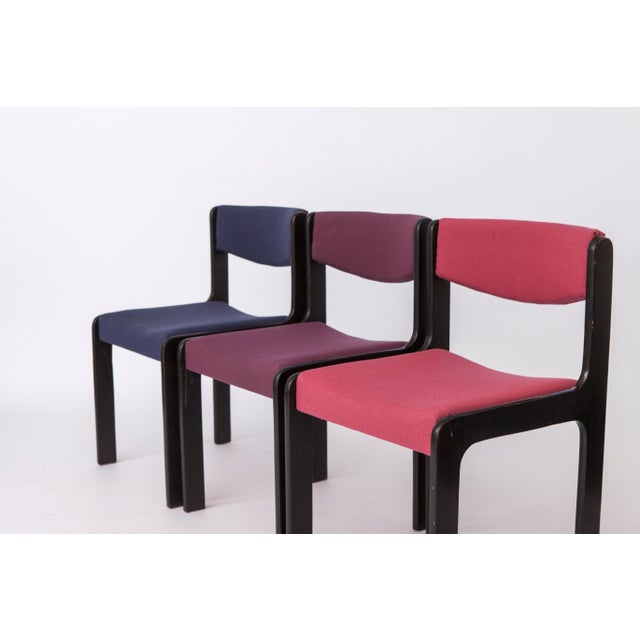 Mid-Century Modern German Dining Chairs in Black Beechwood with Pastel Upholstery, 1950s, Set of 6 For Sale - Image 3 of 11