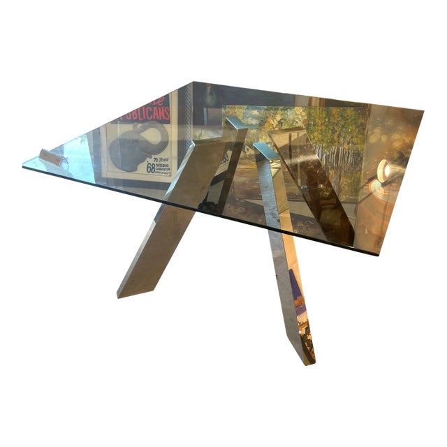 Late 20th Century Modern Metal and Glass Dining Room Table For Sale