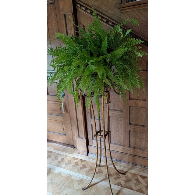 Vintage Gilded Cast Iron Fern/Plant Pedestal Stand Rope and Tassel Detail For Sale - Image 4 of 4