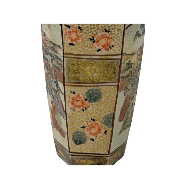 6" Asian Satsuma Style Hexagonal Figures Painted Porcelain Art Vase For Sale - Image 10 of 12