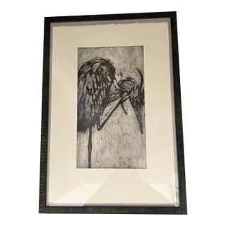 Heron, Original Limited Edition Black & White Print by California Artist Stephanie Martin, Framed For Sale
