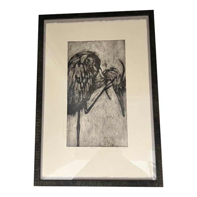 Heron, Original Limited Edition Black & White Print by California Artist Stephanie Martin, Framed For Sale