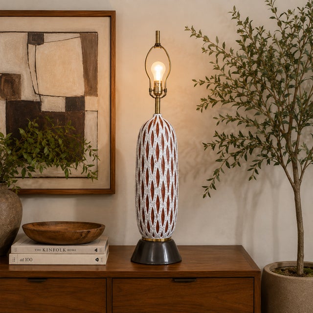 Cream 1960s Ceramic Lava Glaze Table Lamp, Tall Sculptural Mid Century Lighting For Sale - Image 8 of 11
