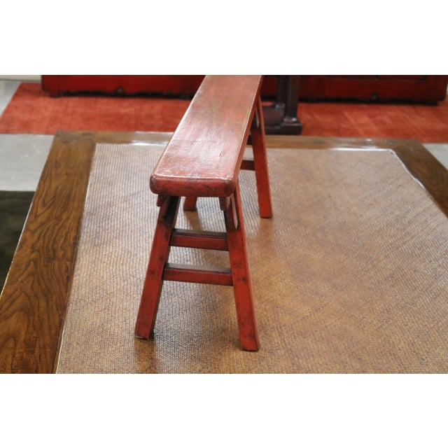 Asian Antique Late 19th Century Red Lacquer Bench For Sale - Image 3 of 5
