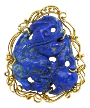 Lapis Dragon & Ball 14k Yellow Gold Frame Pendant