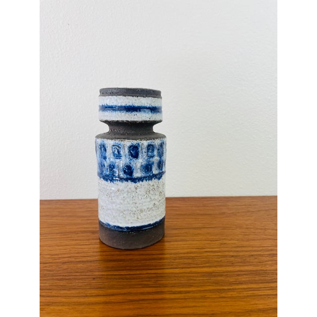 Vintage 1960s Danish Modern Style Blue & White Studio Pottery Vase For Sale - Image 4 of 6