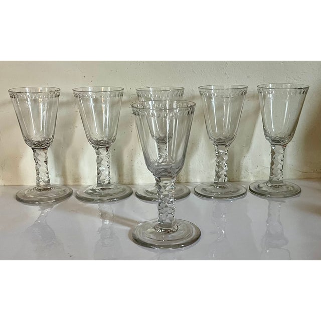 Antique 19th Century English George III Anglo Irish Facet Cut Crystal Sherry Wine Glasses - Set of 6 For Sale - Image 13 of 18