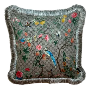Gucci Gg Logo Tree of Life Tian Chinoiserie Vintage Silk Scarf Pillow