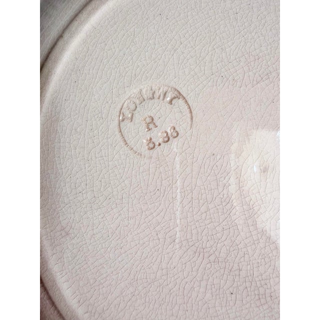 Pair of Longwy "Marly" Earthenware Plates With Brown and Blue Transferware and a Pierced Basketweave Border For Sale - Image 9 of 9