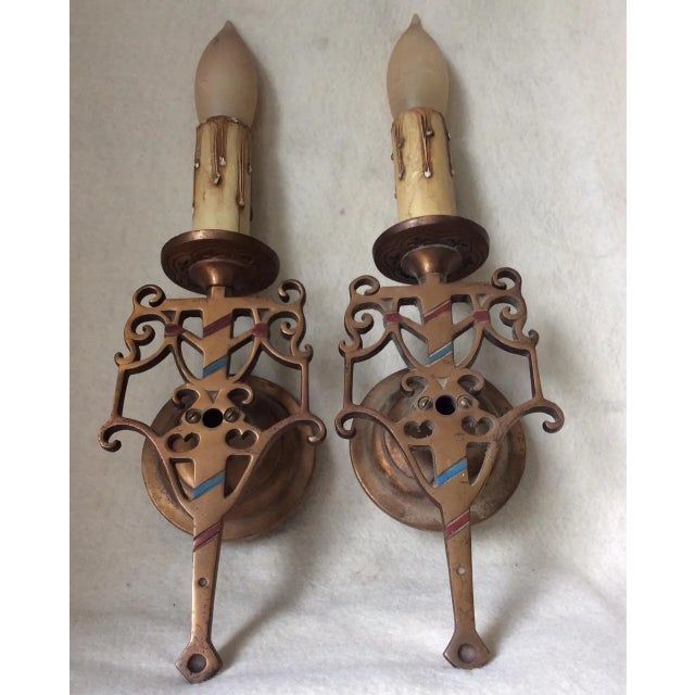 Early 20th Century Antique Bronze Wall Sconces, Elegant Art Deco Lighting, Home Decor For Sale - Image 5 of 6