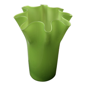 Vintage Lime Green Handblown Glass Undulating Vessel, Circa 1960s