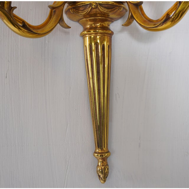 Luminaire d'Art French Empire Louis XVI Style Double Arm Cast Brass Sconces, Pair Of For Sale In New York - Image 6 of 7