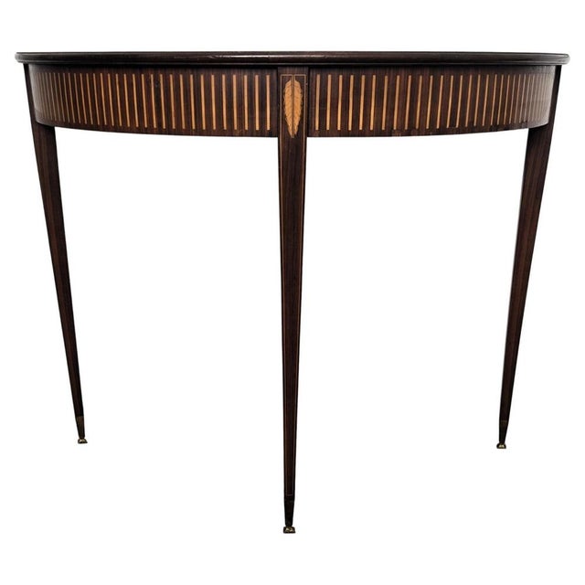 Mid-Century Italian Demi Lune Wood Inlay Wall Console or Side Table, 1960s For Sale - Image 9 of 9