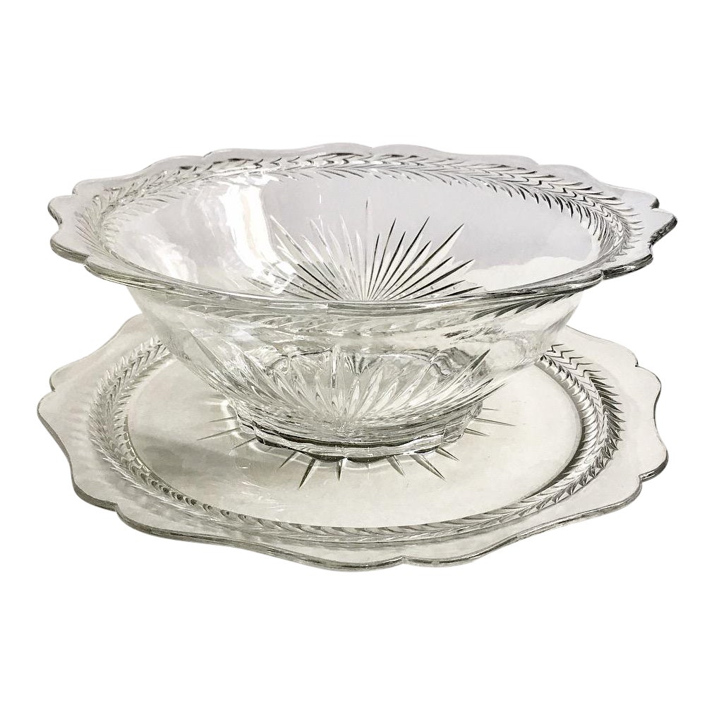 1930 S Jeanette Glass Co Sunburst Bowl Platter 2 Piece Set Chairish