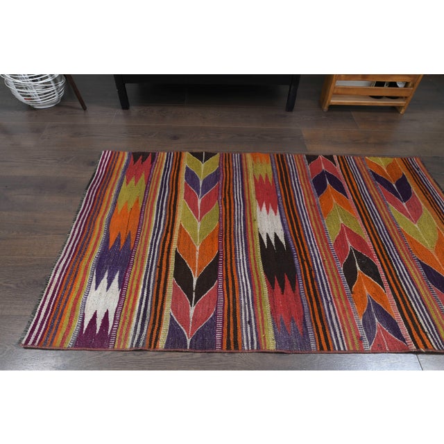Textile 1970s Vintage Handmade Wool Cotton Area Rug For Sale - Image 7 of 11