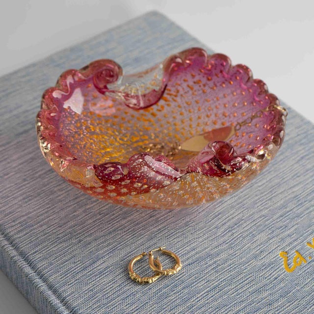 Vintage Pink and Yellow Murano Bullicante Aventurine Catchall Dish For Sale - Image 13 of 16