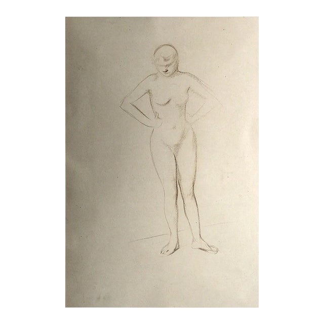 Jean-Louis Forain Crayon Pencil on Paper Drawing, Nude Standing Akimbo For Sale