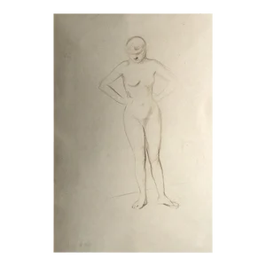 Jean-Louis Forain Crayon Pencil on Paper Drawing, Nude Standing Akimbo
