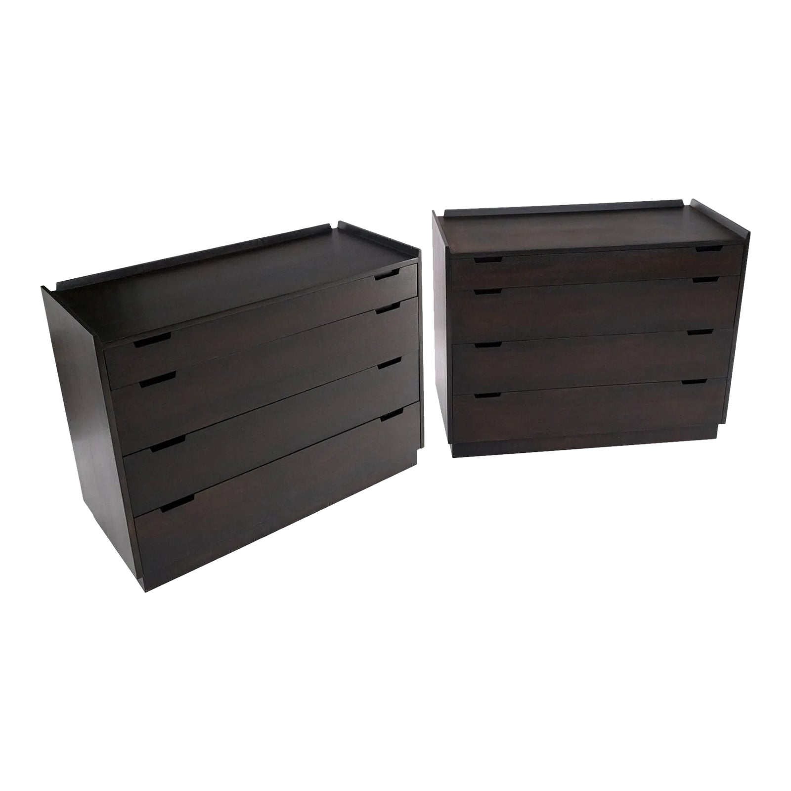 Pair of Ebonized Mahogany 4 Drawers Bachelor Chests w/ Gallery Tops