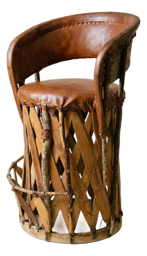 Vintage Mexican Equipale Leather & Wood Drum Chair – Rustic Southwest Barrel