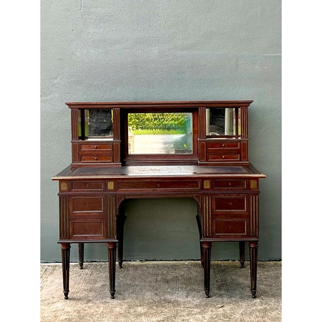 Vintage Louis XVI Double Pedestal Writing Desk For Sale - Image 14 of 15